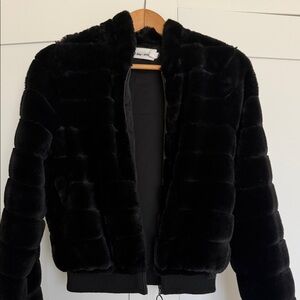 Line & Dot Black Faux Fur Teddy Bomber Jacket